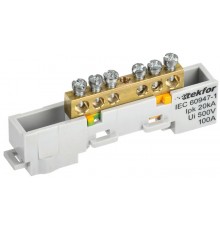 TEKFOR Шина PE "земля" неизолированная на универсальном держателе 6х9-6-Ж  TF-NN10-06-DL-K05  IEK