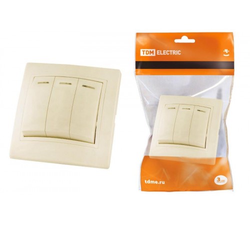 Выключатель 3 кл. с подсветкой 10А сл. кость "Таймыр"  SQ1814-0106  TDM