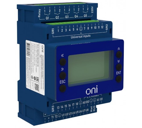 ПЛК 150 Модуль ЦПУ 18 UI 6 UIO 2 UO 7 DO 24В DC с экр-м  PLC-150-CPU-18U15U-1D  ONI