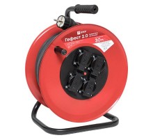 Удлинитель на катушке "Гефест 2.0" 4 гнезда 30м с заземлением и предохранителем КГ 3*2,5 16А/3,5кВт IP44 PROxima  UKG02-16-R325-4-30-IP44  EKF