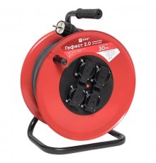 Удлинитель на катушке "Гефест 2.0" 4 гнезда 30м с заземлением и предохранителем КГ 3*2,5 16А/3,5кВт IP44 PROxima  UKG02-16-R325-4-30-IP44  EKF