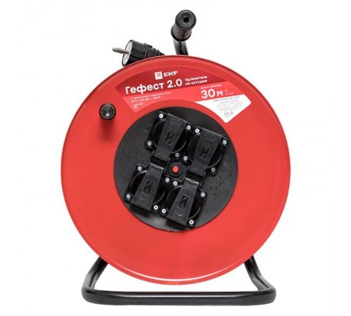 Удлинитель на катушке "Гефест 2.0" 4 гнезда 30м с заземлением и предохранителем КГ 3*2,5 16А/3,5кВт IP44 PROxima  UKG02-16-R325-4-30-IP44  EKF