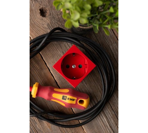 Розетка 45х45 PRO, с заземлением, красная , 45 град  E6MR16-028-70-45  EKF