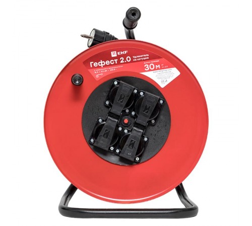 Удлинитель на катушке "Гефест 2.0" 4 гнезда 30м с заземлением и предохранителем КГ 3*2,5 16А/3,5кВт IP44 PROxima  UKG02-16-R325-4-30-IP44  EKF