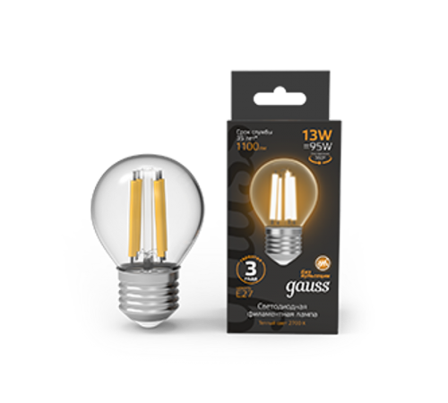 Лампа светодиодная Filament Шар 13W 1100lm 2700К Е27 LED 1/10/50  105802113  Gauss