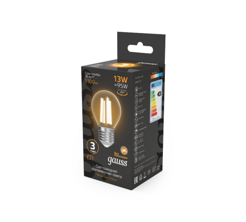 Лампа светодиодная Filament Шар 13W 1100lm 2700К Е27 LED 1/10/50  105802113  Gauss