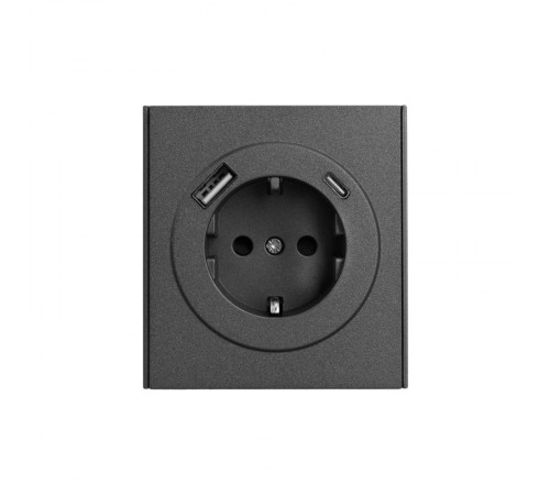 Розетка STRONG 1-ая с/з с/у з/ш 16А с USB A+C быстрой зарядки 5В/3А графит  KR-78-0704-6  Kranz