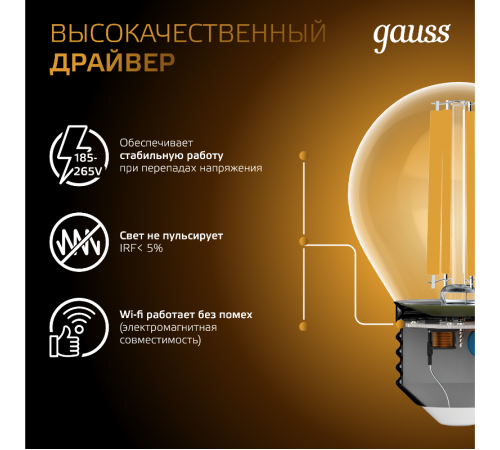 Лампа светодиодная Filament Шар 13W 1100lm 2700К Е27 LED 1/10/50  105802113  Gauss