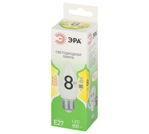 Лампа светодиодная  GREEN LINE LED B35-8W-830-E27 GL E27 8 Вт свеча теплый свет  Б0067088  ЭРА