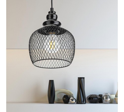 Светильник подвесной PL8 BK металл, E27, max 60W, d170 мм, черный  Б0037455  ЭРА