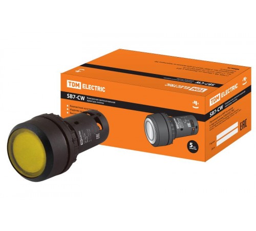 Кнопка с фиксацией SB7-CWL3565-24V(LED) d22мм 1з+1р желтая  SQ0746-0046  TDM