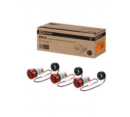 Индикатор значения напряжения и тока ED16-22VAD d22мм 20В-500В 100А красный  SQ0746-0086  TDM