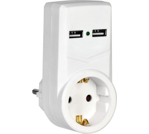 Адаптер Т-01/01 1 место 2P+PE 16А 2хUSB 2,1A белый  WTP10-16-01-ZKU-K01  IEK