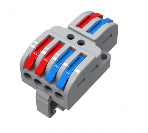 Клемма СМК 2х2D 2 полюса на DIN-рейку (0,08-4 мм) (1 ввод, 2 вывода на полюс) серая (25 шт/уп)  07-5280  REXANT