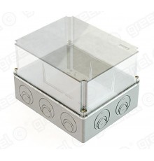 Коробка приборная (подъездная) наружного монтажа 240х195х165мм с прозрачной крышкой. IP55. в комплекте вводы монт плата1мм GE41348  Greenel