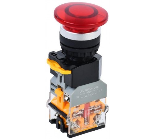 Кнопка D8-11MD "Грибок" d=22мм 1з+1р с подсвет. красная  BBG30-11MD-3-12-K04  IEK
