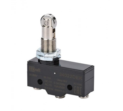 Миниатюрный конц. вык. 1НО1НЗ роликовый плунжерный тип  34022DEK  DEKraft