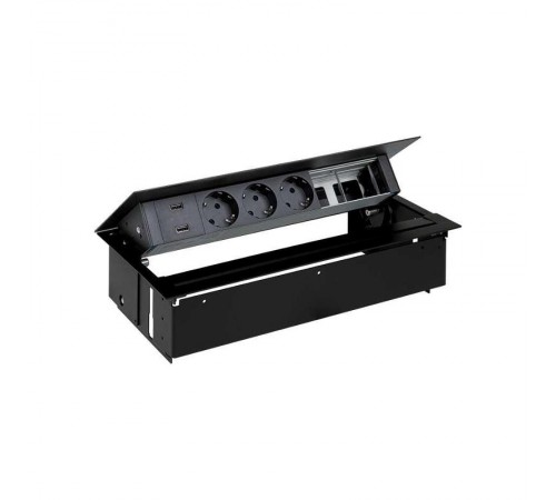 Simon S400 Врезной розеточный блок с крыш. и мет.вводом, 3x2P+E, 2xUSB заряд. уст.,2 пустых модуля черный, S400  45623000-138  Simon