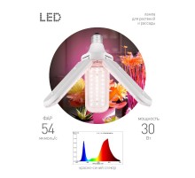 Фитолампа для растений светодиодная  GREEN LINE ФИТО-30W-PL-E27-GR 3-х лепестковая красно-синего спектра 30 Вт Е27  Б0064542  ЭРА