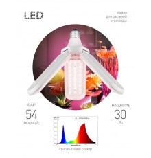 Фитолампа для растений светодиодная  GREEN LINE ФИТО-30W-PL-E27-GR 3-х лепестковая красно-синего спектра 30 Вт Е27  Б0064542  ЭРА