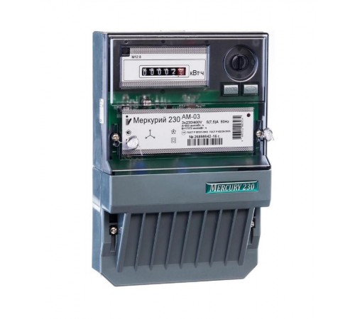Счетчик Меркурий 230 AM-03 5-7.5А/400В (1 тар.) МЕХ (монт. пл.)