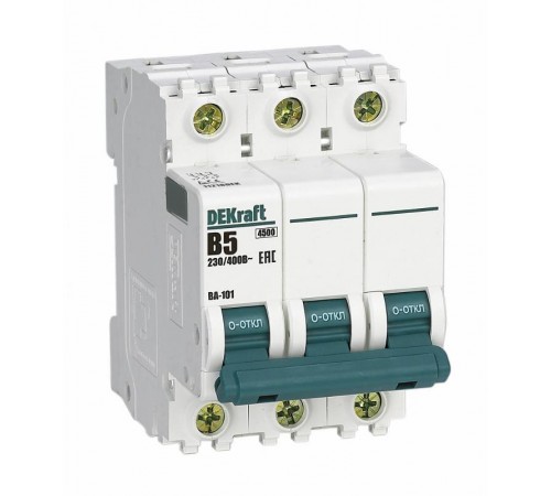 Выключатель автоматический трехполюсный ВА-101 3Р 5А характеристика B 4,5кА  11218DEK  DEKraft