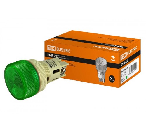 Лампа ENR-22 сигнальная d22мм зеленый неон/230В цилиндр   SQ0702-0013  TDM