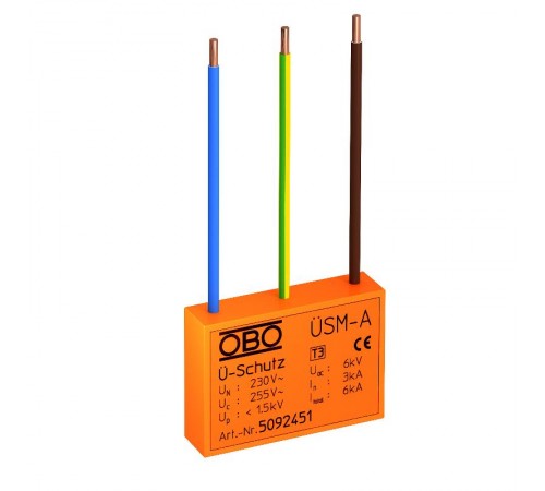 Устройства защиты от импульсных перенапряжений УЗИП для силовых сетей 1+NPE (Класс III), 255 В (USM-A)  5092451  OBO Bettermann