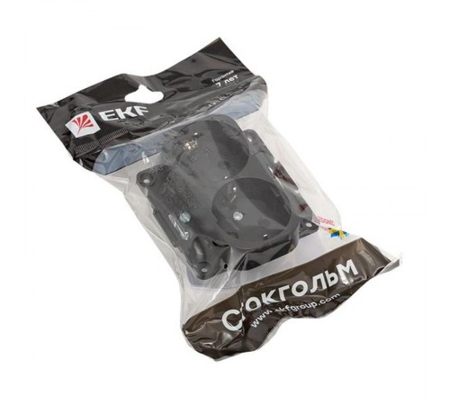 Стокгольм Механизм Розетки 2-местной с/з 16А черный с защ. штор. EKF PROxima  EYR16-128-20  EKF