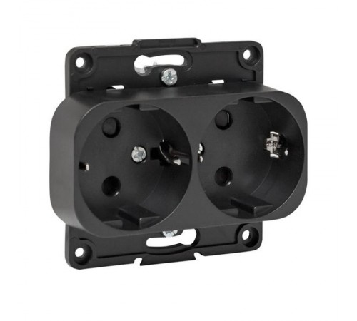 Стокгольм Механизм Розетки 2-местной с/з 16А черный с защ. штор. EKF PROxima  EYR16-128-20  EKF