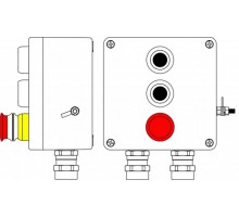 Ex пост управления из GRP; 1Ex d e IIC T6 Gb X / Ex tb IIIB T80°C Db X /IP66; Аварийная кнопка красная, 1NC/1NO -1 шт.; Кнопка черная,1NC/1NO -2шт.; С