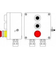 Ex пост управления из GRP; 1Ex d e IIC T6 Gb X / Ex tb IIIB T80°C Db X /IP66; Аварийная кнопка красная, 1NC/1NO -1 шт.; Кнопка черная,1NC/1NO -2шт.; С