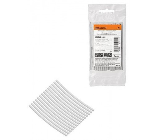 Набор трубок термоусаживаемых, не поддерживающих горение, клеевых, длиной 10 см ТТкНГ(3:1) "Моноцвет, белый 2,4/0,8 "  SQ0548-2802  TDM