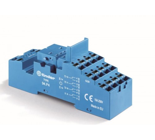 Розетка с безвинтовыми клеммами Push-in для реле 55.32, 55.34, таймера 85.02, 85.04; применяются модули 86.00, 99.02  94P4SMA  Finder