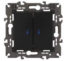 14-1105-05 Выключатель 2-клавишный с подсветкой, 10АХ-250В, IP20, Эра Elegance, антрацит  Б0034241  ЭРА