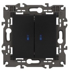 14-1105-05 Выключатель 2-клавишный с подсветкой, 10АХ-250В, IP20, Эра Elegance, антрацит  Б0034241  ЭРА