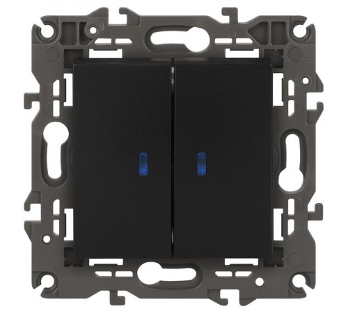 14-1105-05 Выключатель 2-клавишный с подсветкой, 10АХ-250В, IP20, Эра Elegance, антрацит  Б0034241  ЭРА