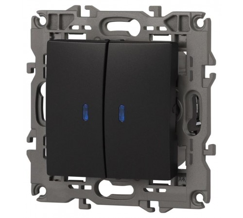 14-1105-05 Выключатель 2-клавишный с подсветкой, 10АХ-250В, IP20, Эра Elegance, антрацит  Б0034241  ЭРА