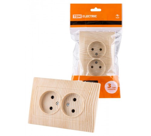 Розетка двойная 2П 10А 250В с защ. шт. сосна "Лама"  SQ1815-0312  TDM