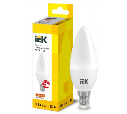 Лампа светодиодная  ALFA C35 свеча 8Вт 230В 3000К E14 (6шт)   LLA-C35-8-230-30-E14-6  IEK