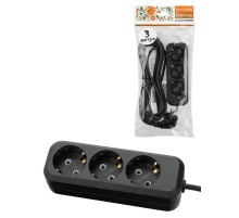 Удлинитель 3 гнезда, 3 метра, с/з, 10 А, 2300 Вт, черный, НАРОДНЫЙ SQ1303-1051  TDM