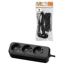 Удлинитель 3 гнезда, 3 метра, с/з, 10 А, 2300 Вт, черный, НАРОДНЫЙ SQ1303-1051  TDM