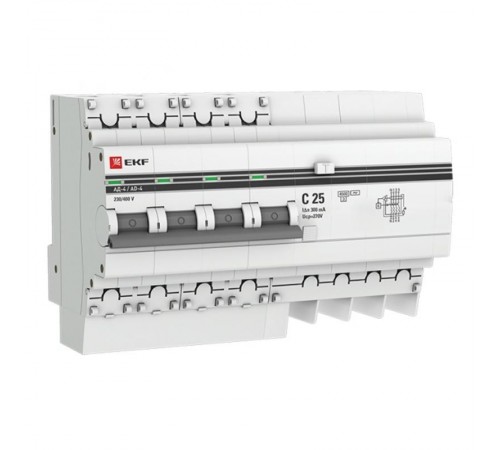 Выключатель автоматический дифференциального тока АД-4 4п 25А C 300мА тип AC (8 мод.) PROxima (электронный)  DA4-25-300-pro  EKF