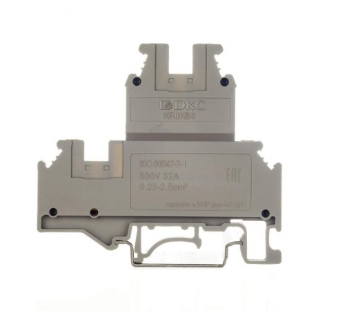 Клемма двухуровневая, винтовой зажим, 4 точки подключения, 2.5 кв.мм, серая  KRUKB-3  DKC