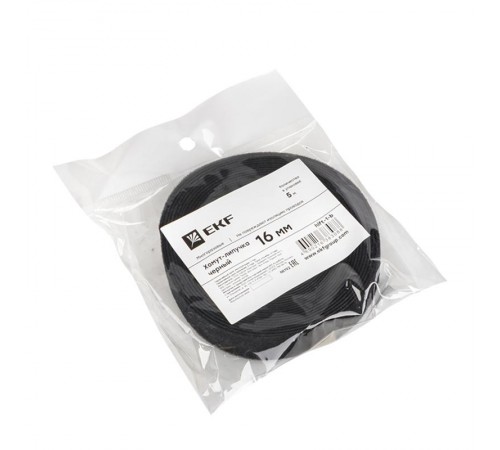 Хомут-липучка 16 мм (5м ролл) черный EKF PROxima  hlft-1-b  EKF