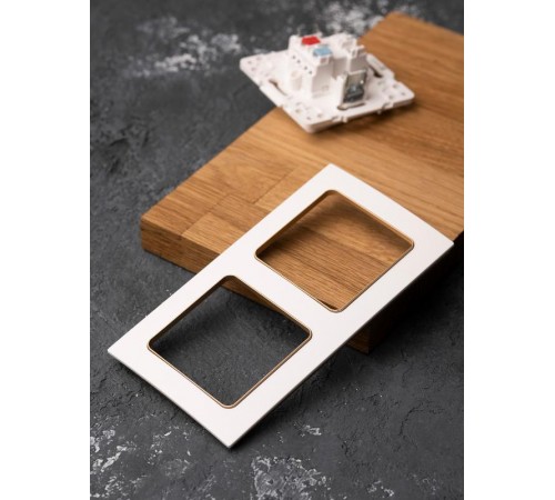 Стокгольм Рамка 2-местная белая с линией цвета шампань PROxima  EYM-G-303-10  EKF