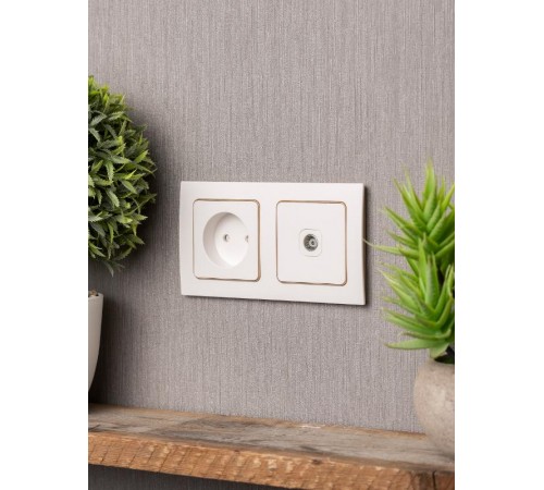 Стокгольм Рамка 2-местная белая с линией цвета шампань PROxima  EYM-G-303-10  EKF