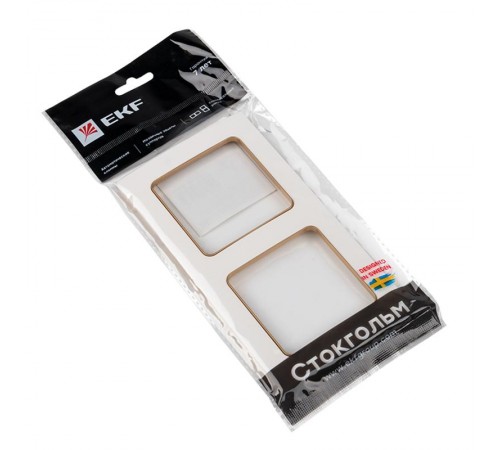 Стокгольм Рамка 2-местная белая с линией цвета шампань PROxima  EYM-G-303-10  EKF