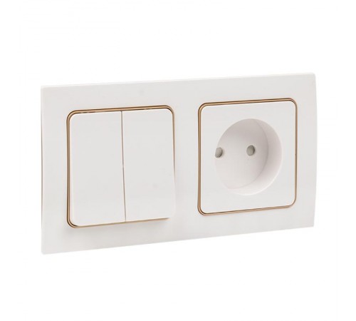 Стокгольм Рамка 2-местная белая с линией цвета шампань PROxima  EYM-G-303-10  EKF