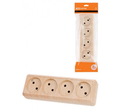 Розетка 4-х местная горизонтальная 2П открытой установки IP20 10A сосна "Ладога"  SQ1801-0428  TDM